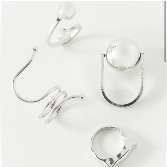 URBAN OUTFITTERS Bundle of Denim Chain-Embellished Chocker/set of 4 silver rings - Picture 4 of 11